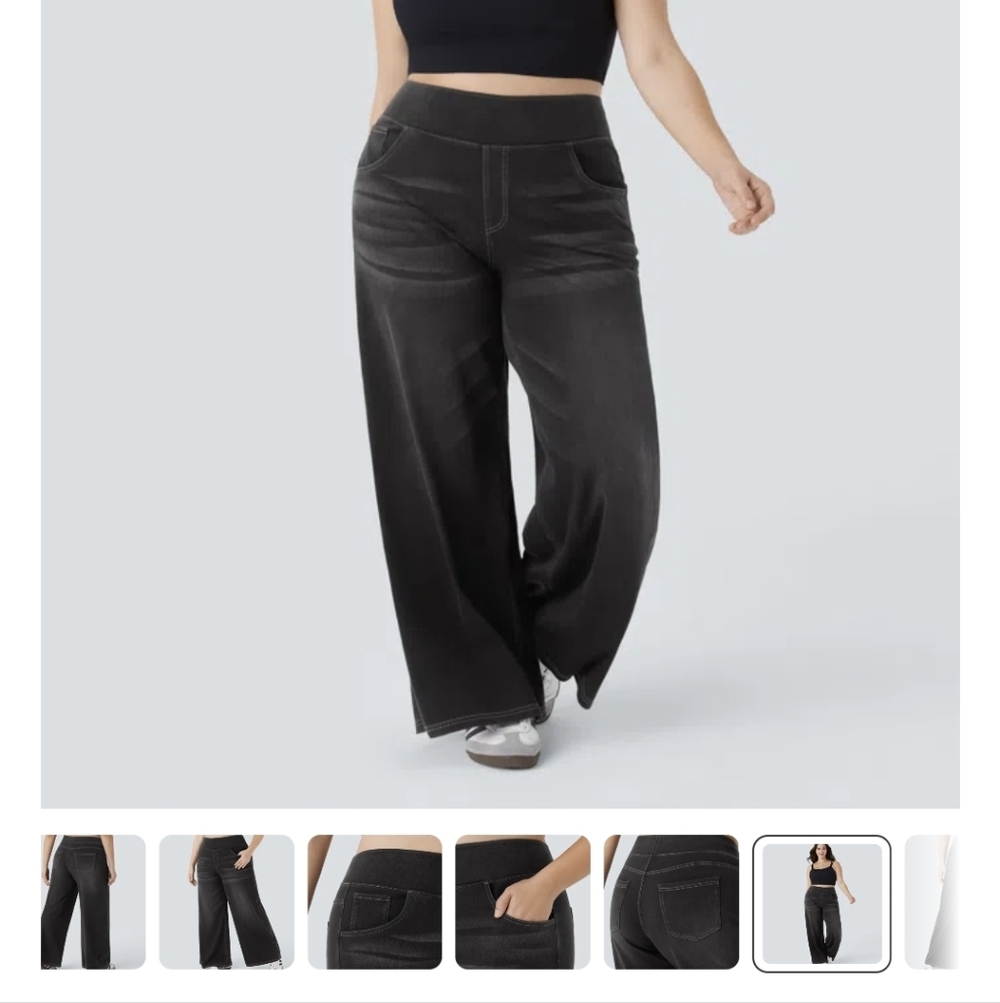HALARA Wide-Leg Pull-On Jeans in Black Wash